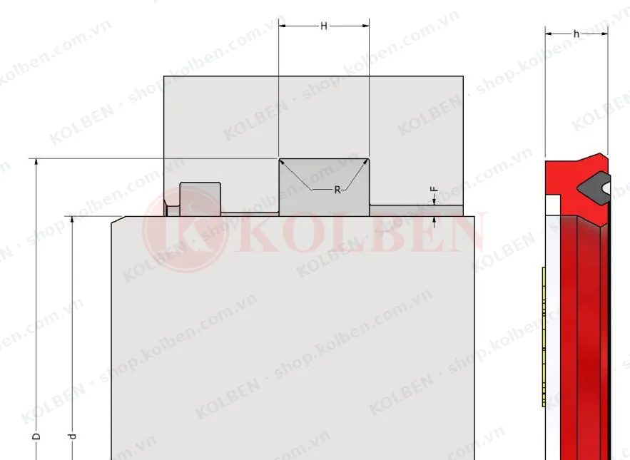 K627 Phớt ty 2 môi có U-ring phụ, chống sốc áp KOLBEN – ảnh 3